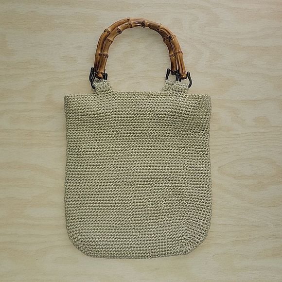 La Rue Crochet Hand Bag Wooden Handle Beige - Picture 2 of 7